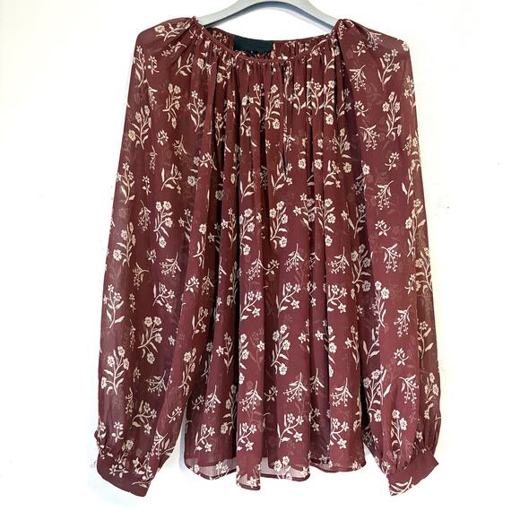 NILI LOTAN 100% Silk Floral Sheer Flowy Peasant Blouse in Multi Size L - Picture 4 of 13